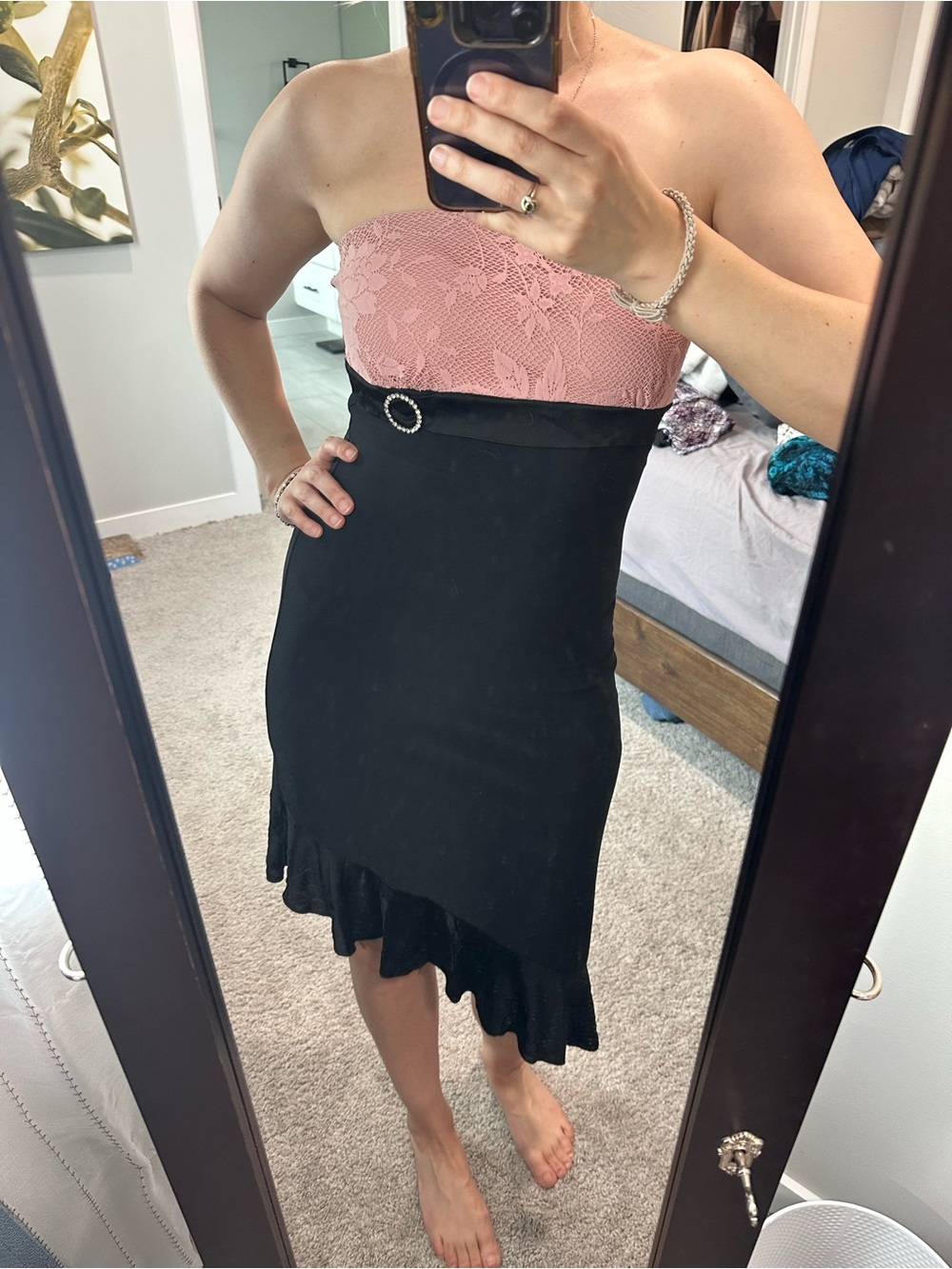 Black and Pink Strapless Dress
